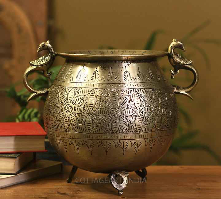 Brass Vintage Carved Planter