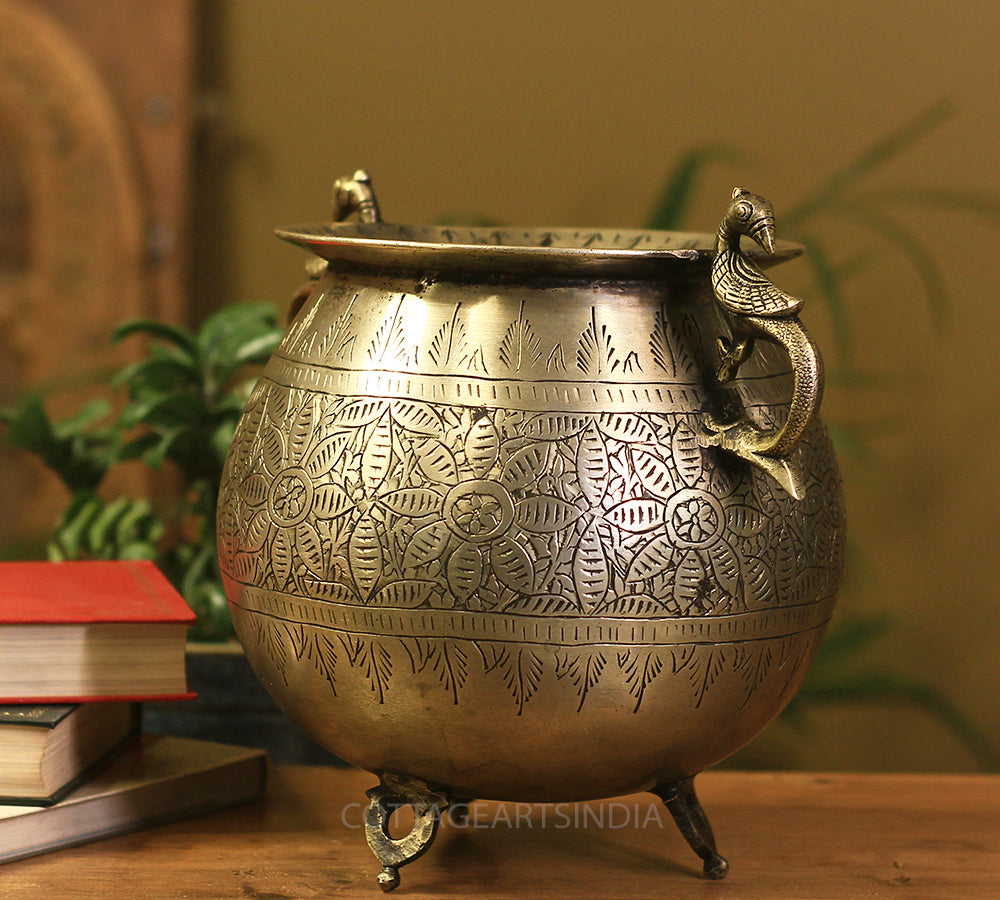 Brass Vintage Carved Planter