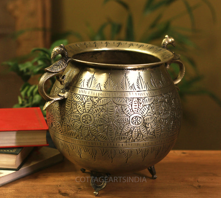 Brass Vintage Carved Planter