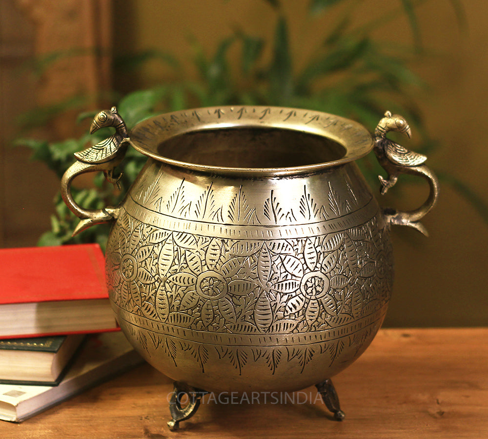 Brass Vintage Carved Planter