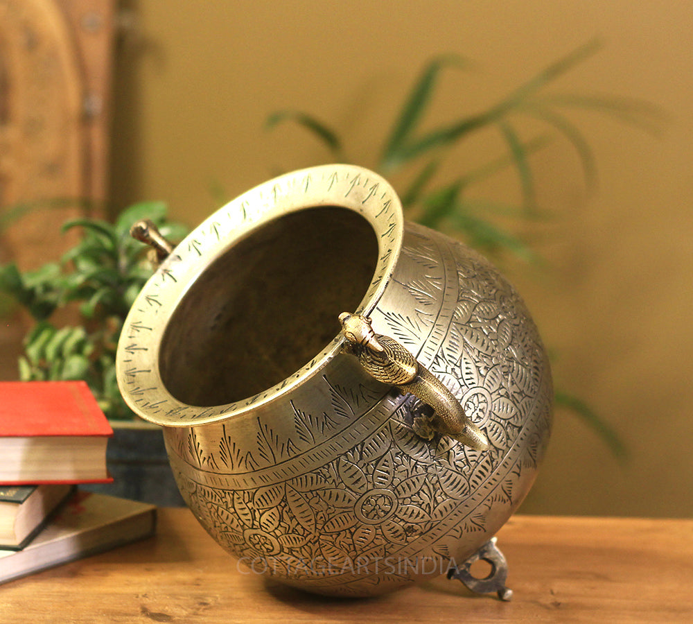 Brass Vintage Carved Planter