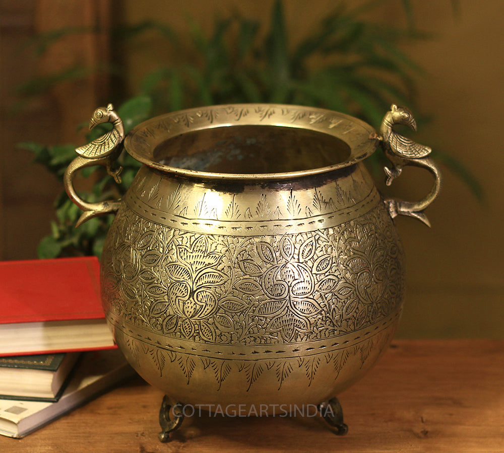 Brass Vintage Carved Planter