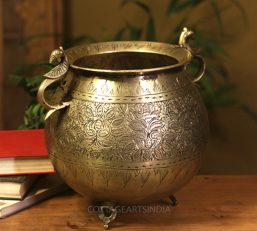 Brass Vintage Carved Planter