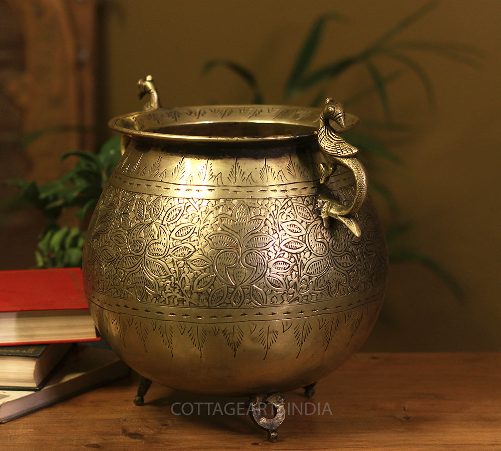 Brass Vintage Carved Planter