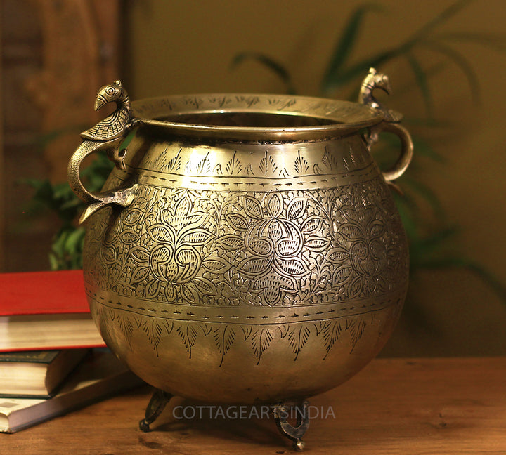 Brass Vintage Carved Planter