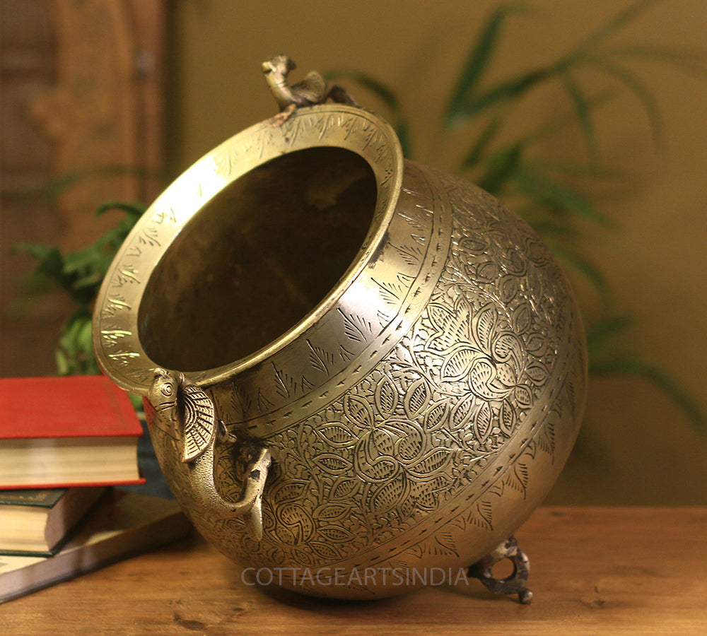 Brass Vintage Carved Planter