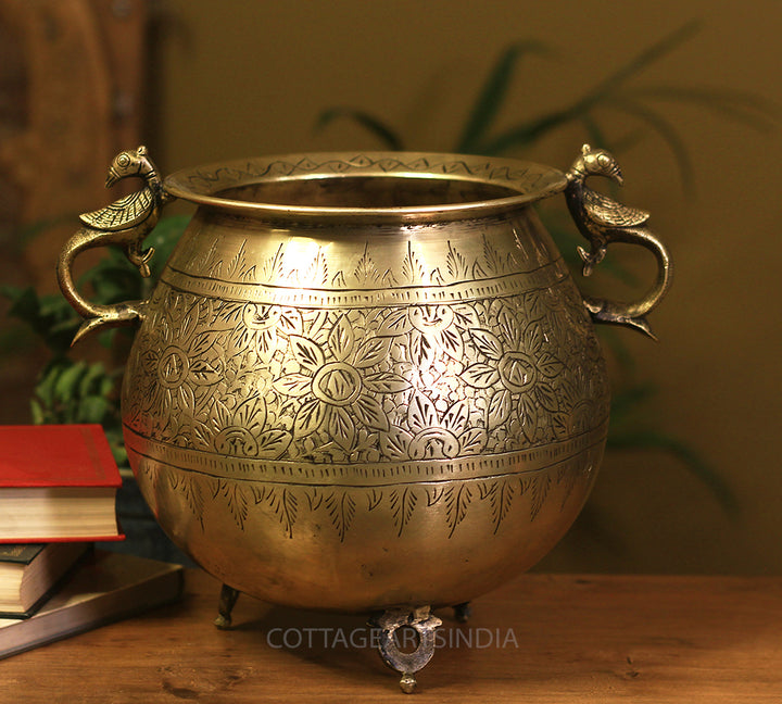 Brass Vintage Carved Planter