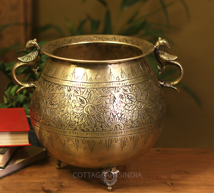 Brass Vintage Carved Planter