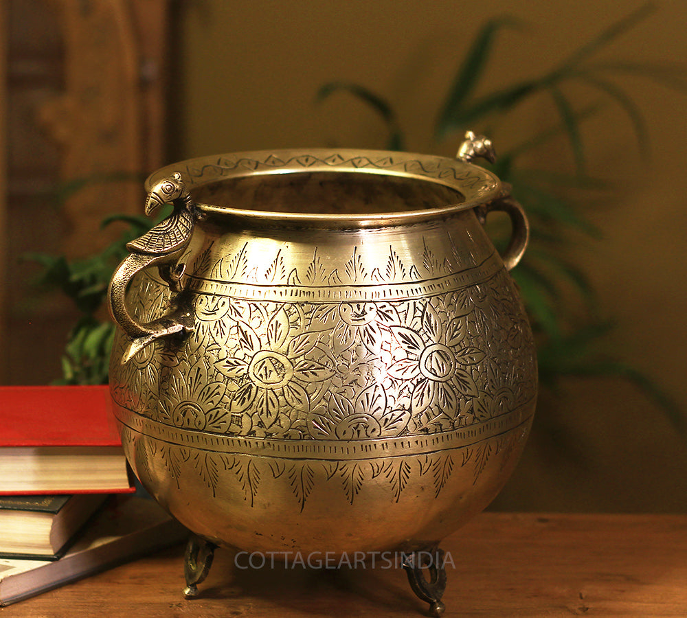 Brass Vintage Carved Planter