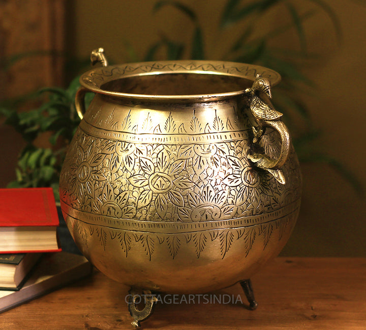 Brass Vintage Carved Planter