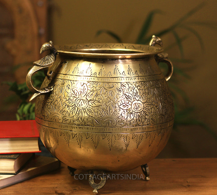 Brass Vintage Carved Planter