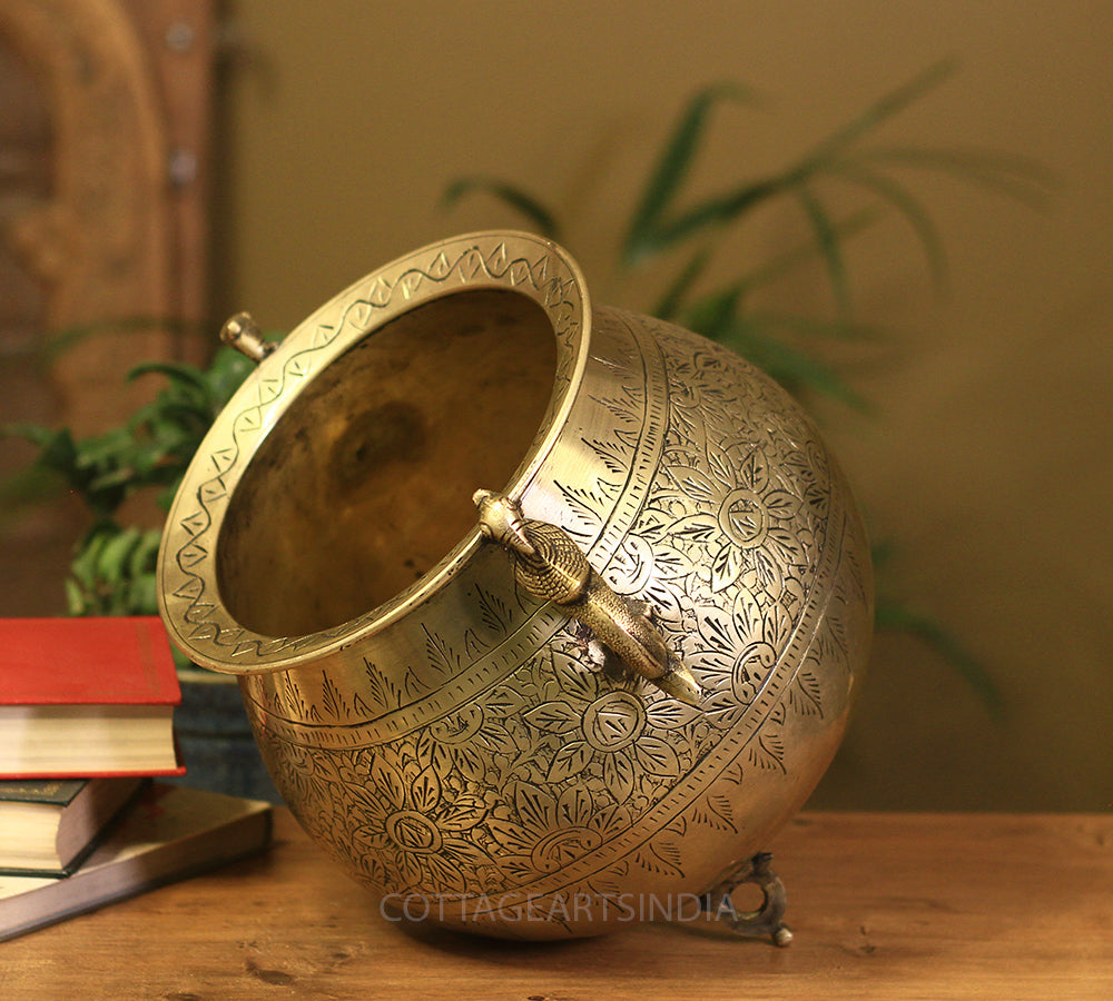 Brass Vintage Carved Planter