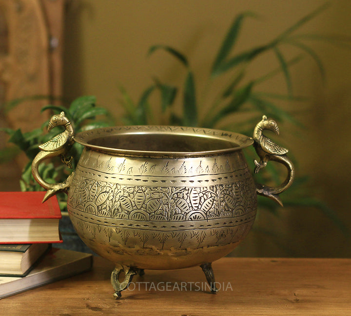 Brass Vintage Carved Planter