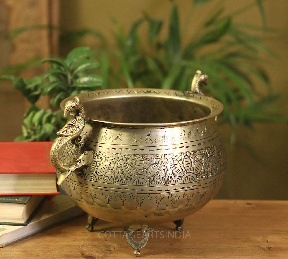 Brass Vintage Carved Planter