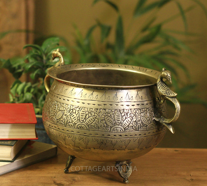 Brass Vintage Carved Planter