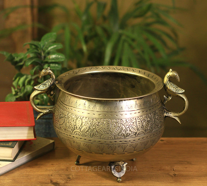 Brass Vintage Carved Planter