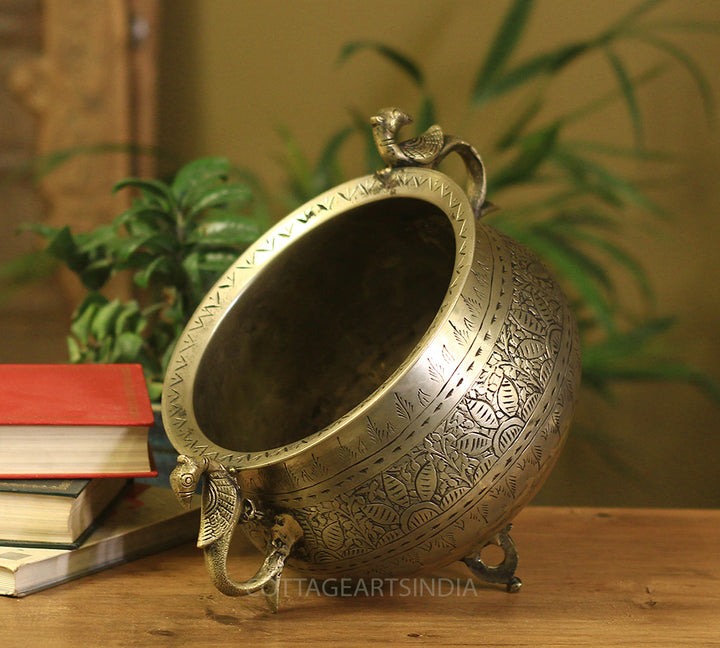 Brass Vintage Carved Planter