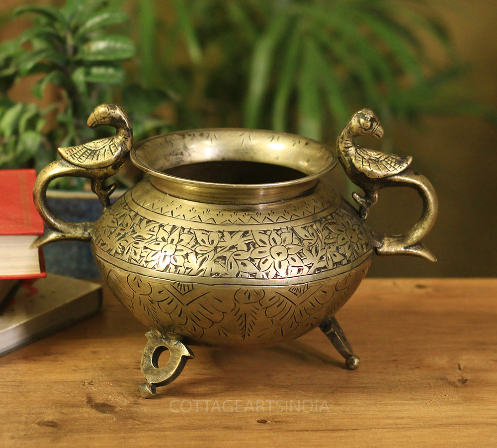 Brass Vintage Carved Planter