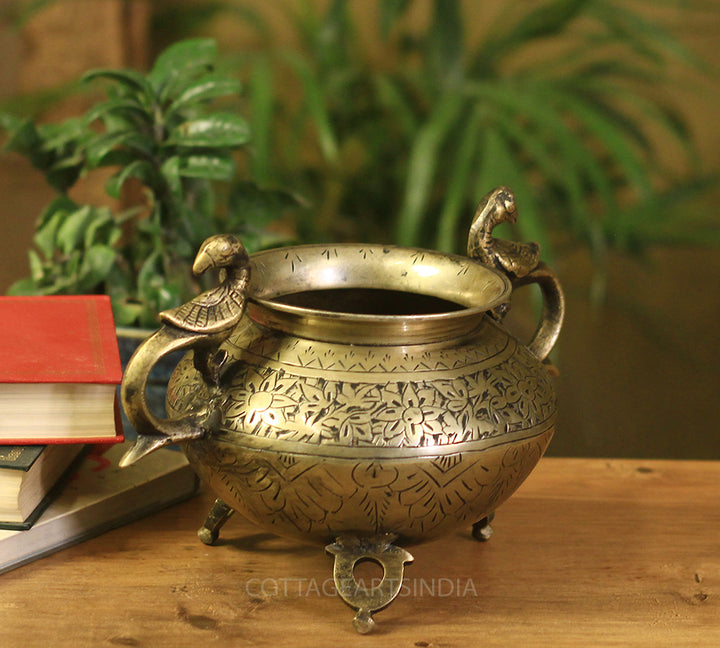 Brass Vintage Carved Planter