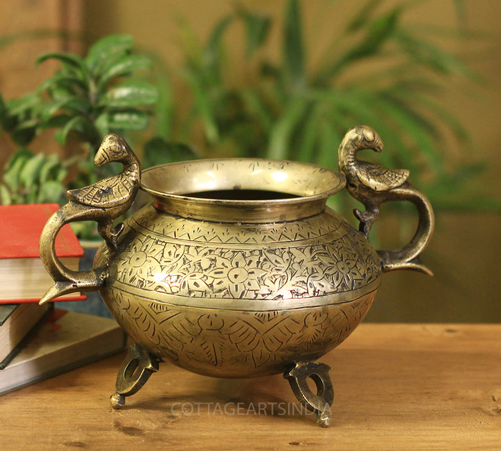 Brass Vintage Carved Planter