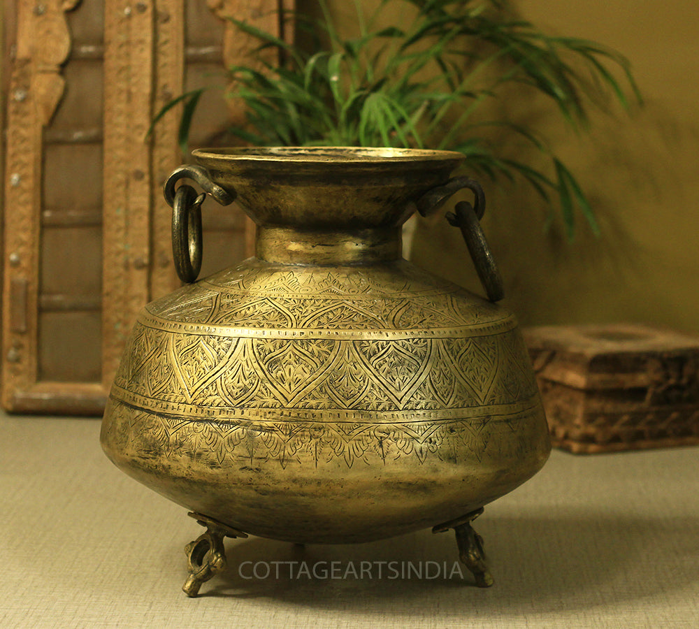 Brass Vintage Carved Planter