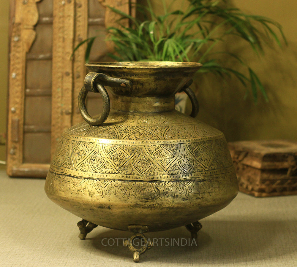 Brass Vintage Carved Planter