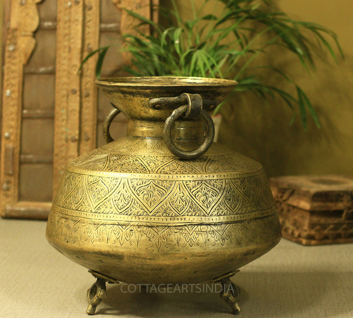 Brass Vintage Carved Planter