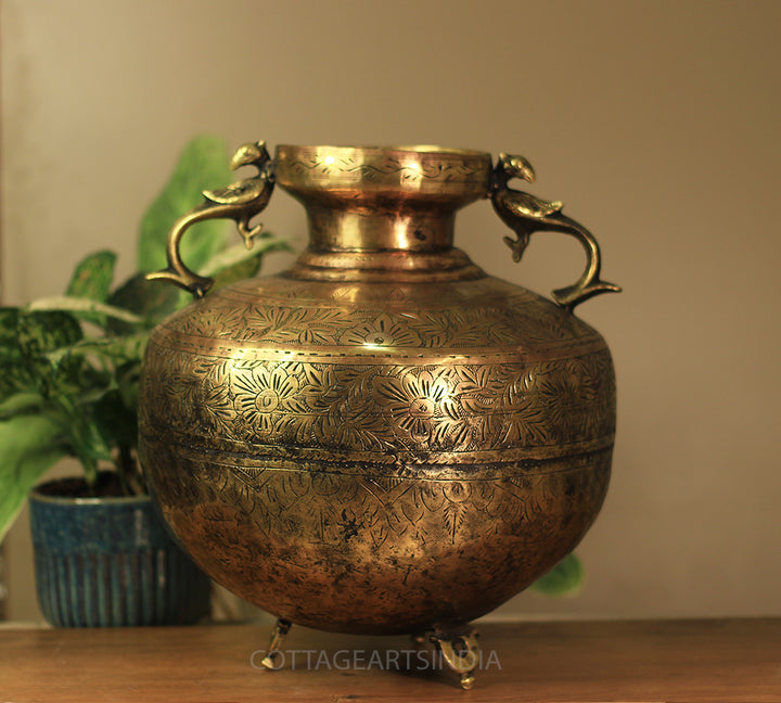 Brass Vintage Carved Planter