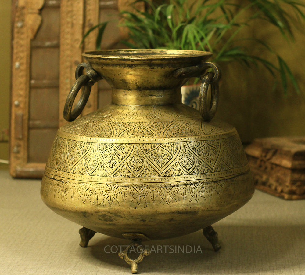 Brass Vintage Carved Planter