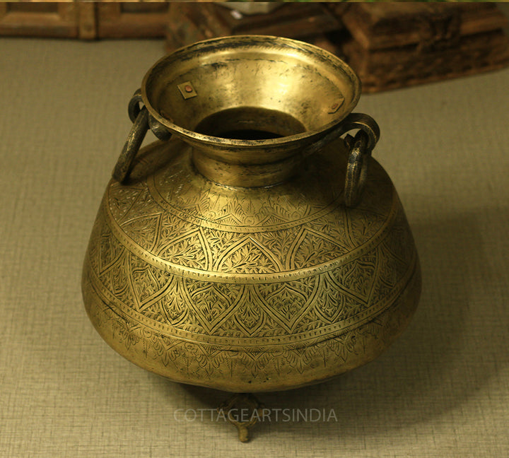 Brass Vintage Carved Planter