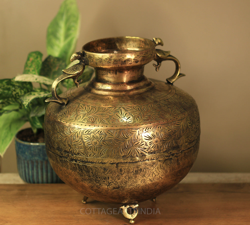 Brass Vintage Carved Planter