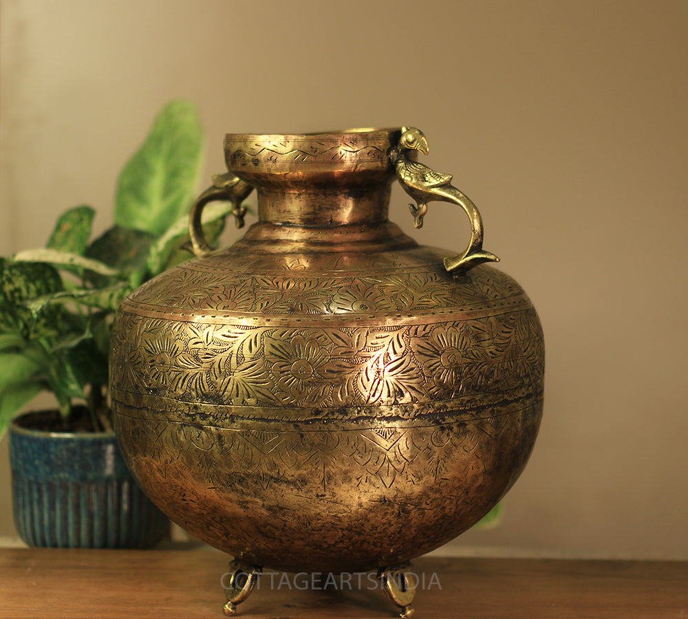 Brass Vintage Carved Planter