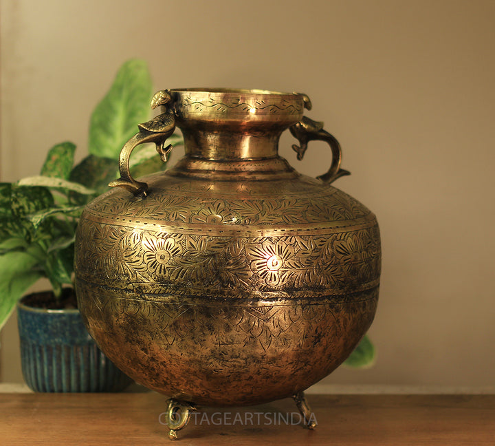 Brass Vintage Carved Planter