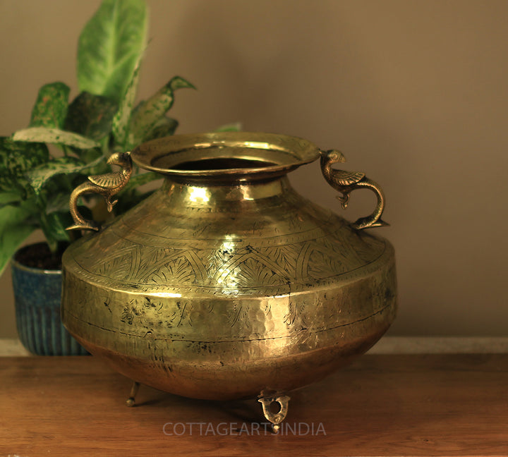 Brass Vintage Carved Planter