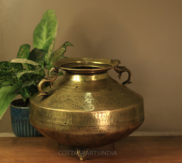 Brass Vintage Carved Planter