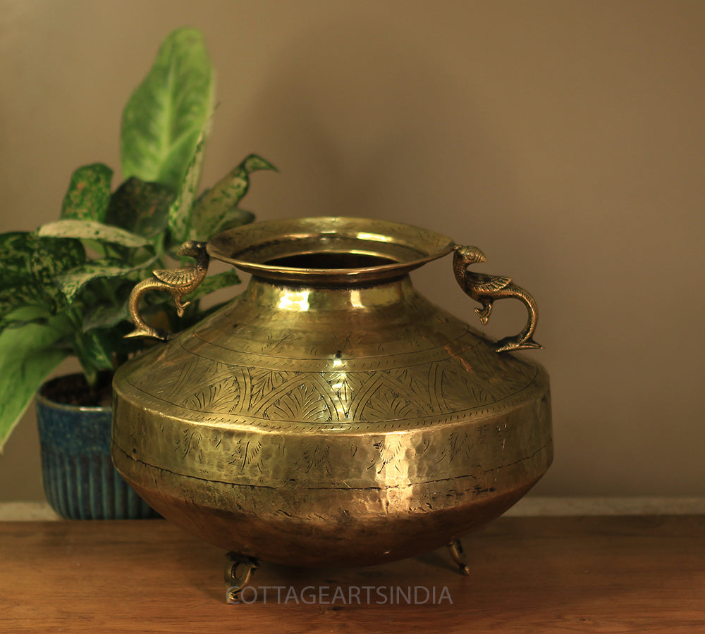 Brass Vintage Carved Planter