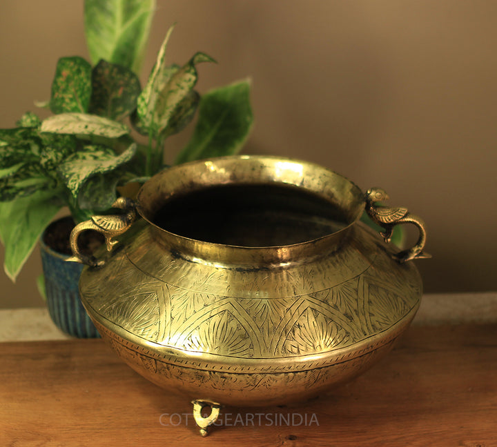 Brass Vintage Carved Planter