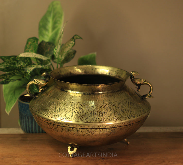 Brass Vintage Carved Planter