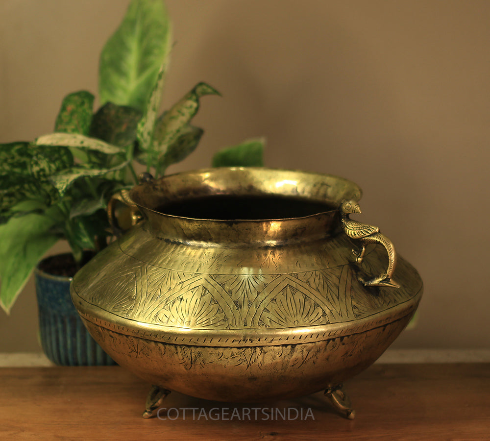 Brass Vintage Carved Planter