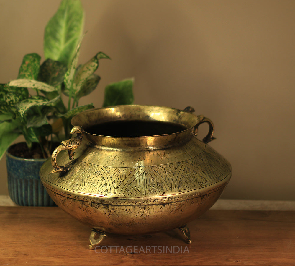 Brass Vintage Carved Planter