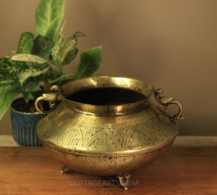 Brass Vintage Carved Planter