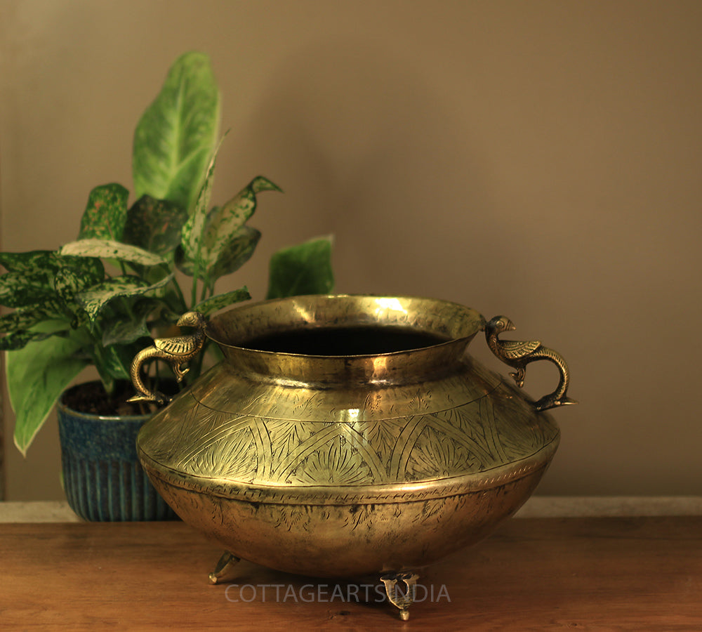 Brass Vintage Carved Planter