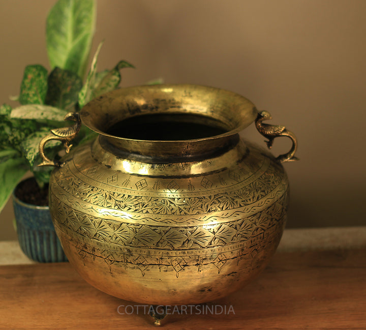 Brass Vintage Carved Planter