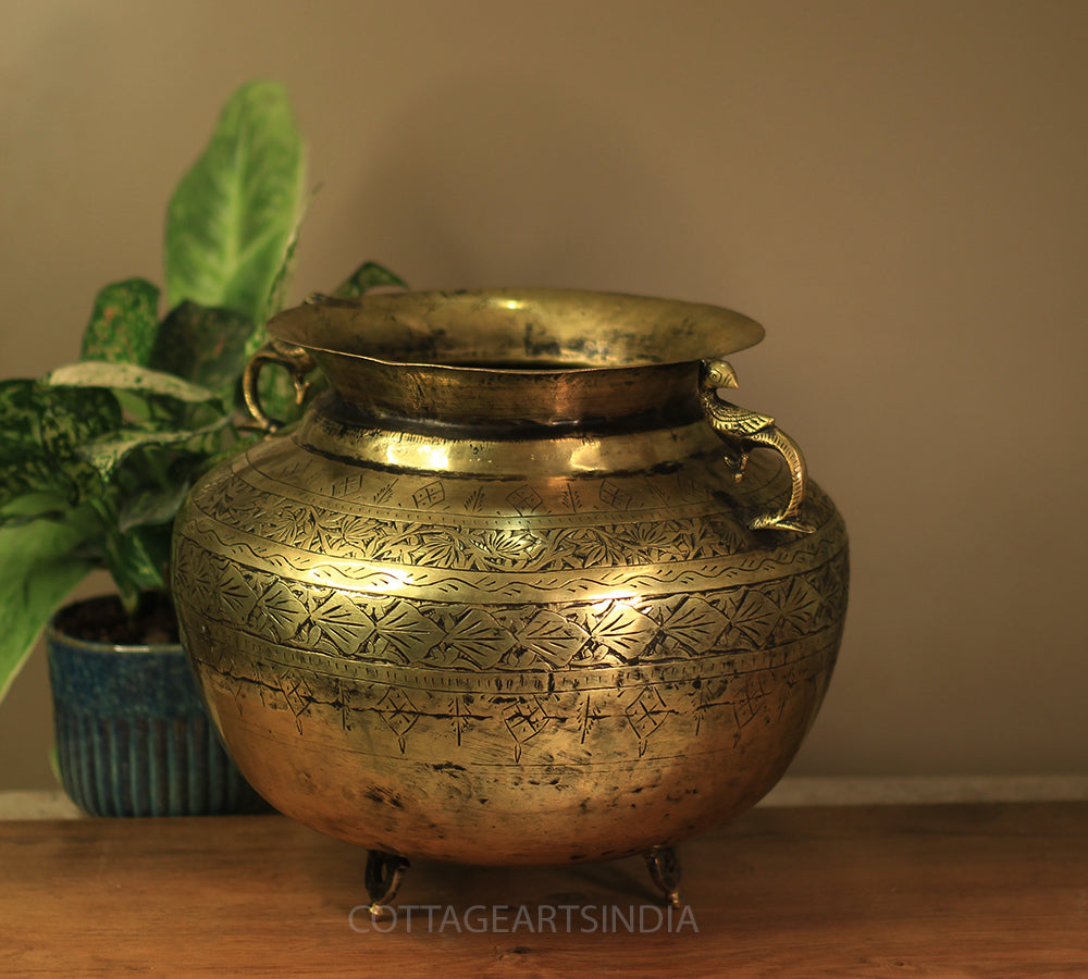 Brass Vintage Carved Planter