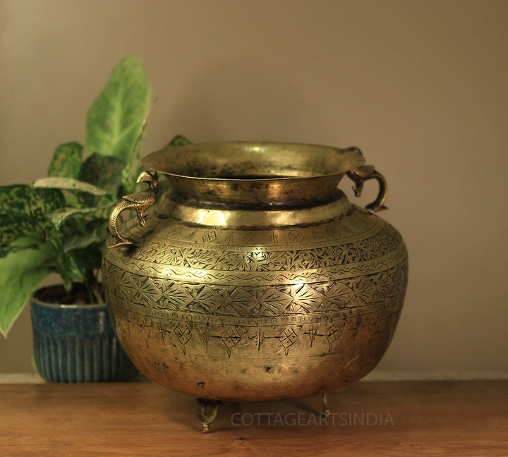 Brass Vintage Carved Planter