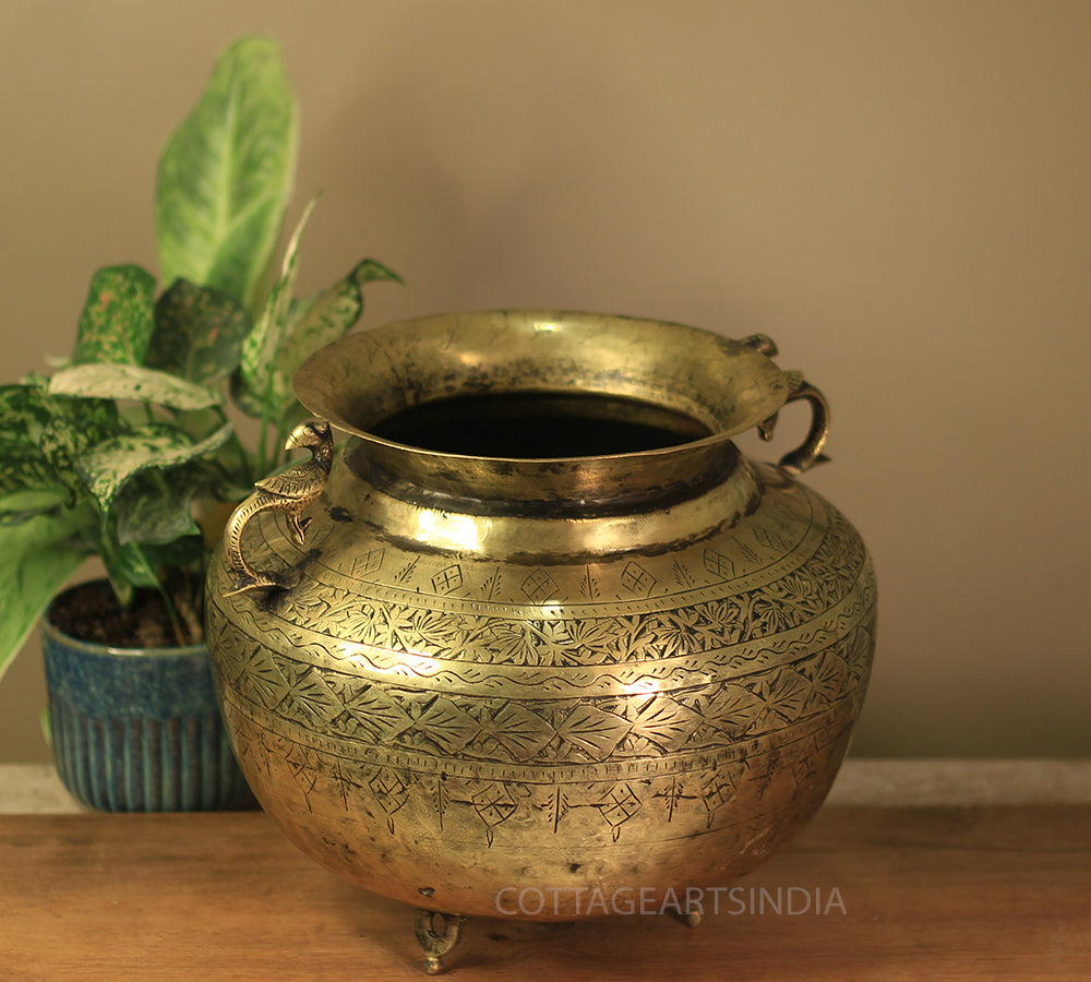 Brass Vintage Carved Planter