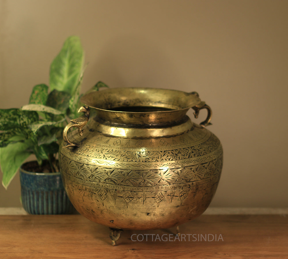 Brass Vintage Carved Planter