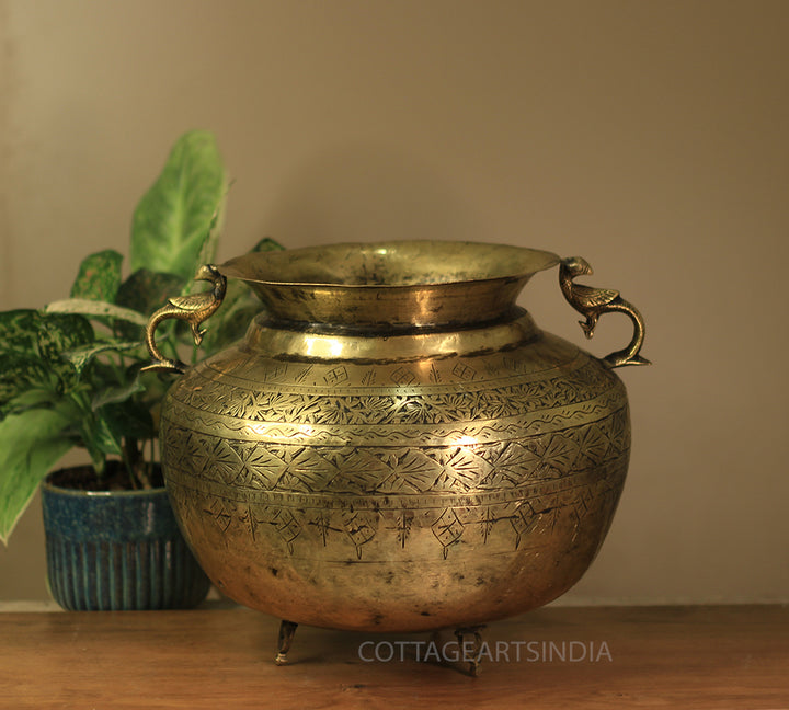 Brass Vintage Carved Planter