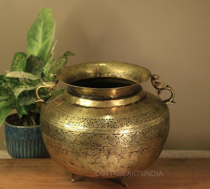 Brass Vintage Carved Planter