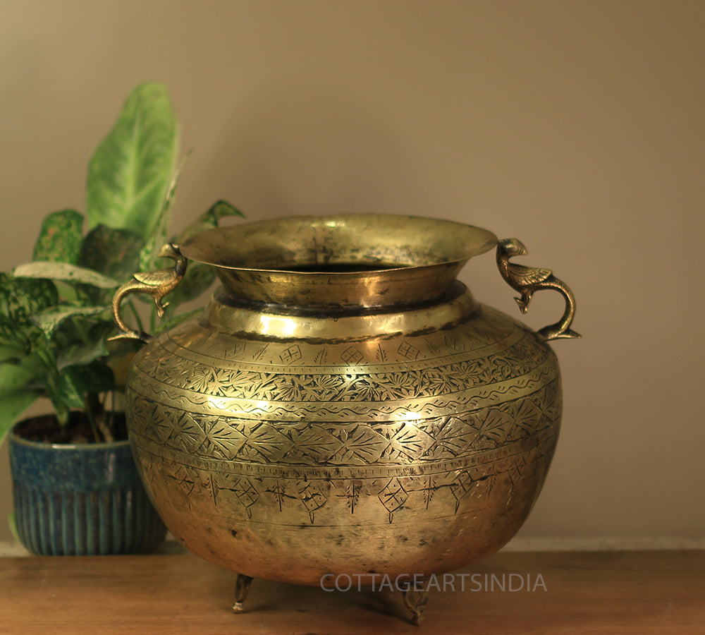 Brass Vintage Carved Planter